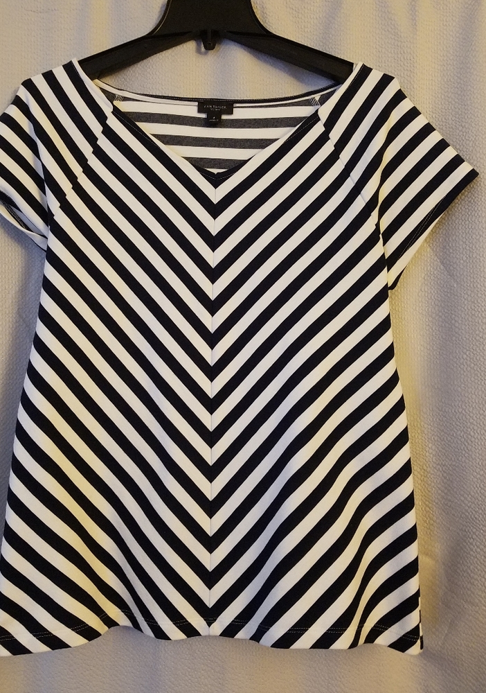 Ann Taylor Factory navy and white striped v neck
